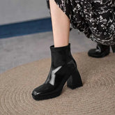 Square Toe Popular Cowhide Platform Boots with Waterproof Feature - Himpall